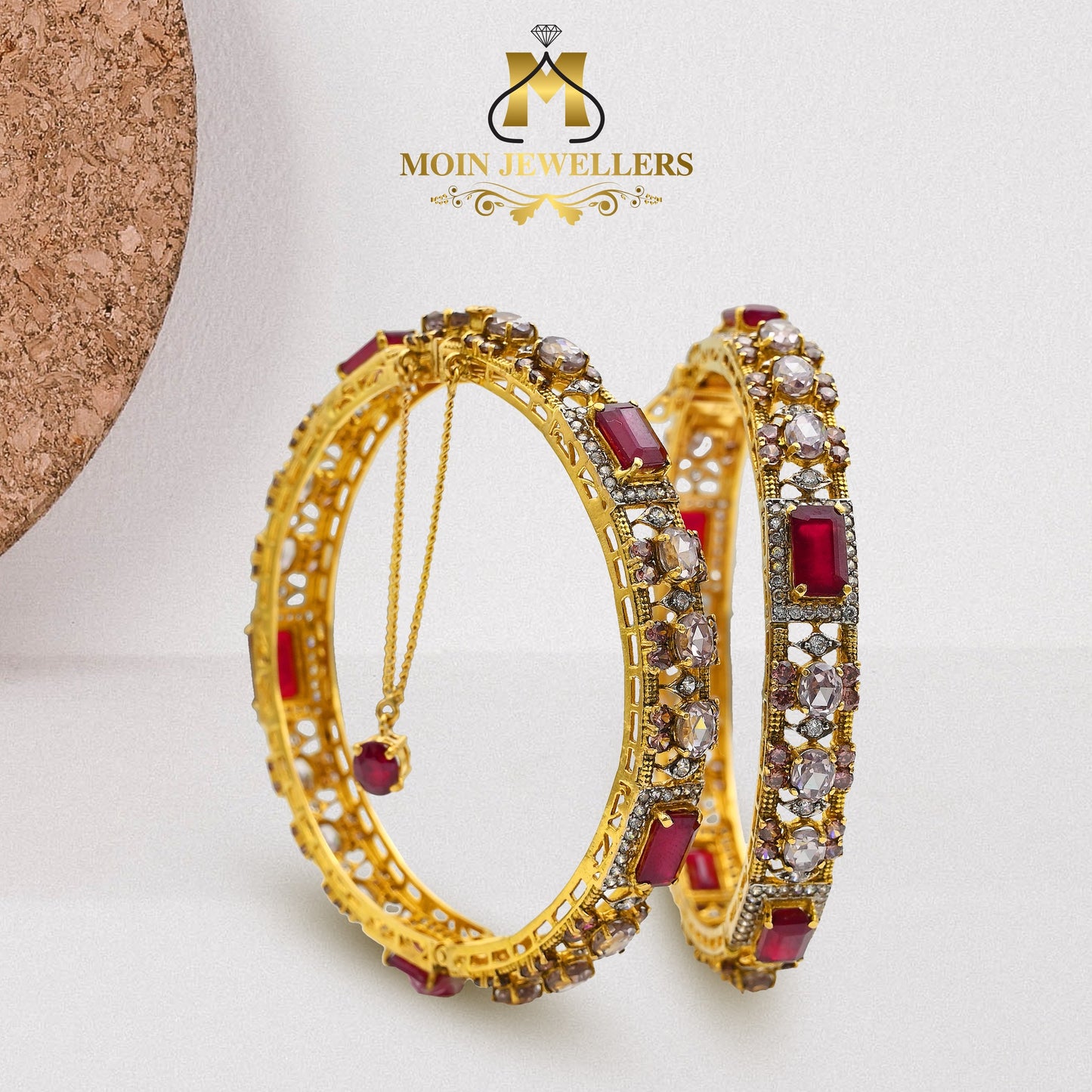 Red Stone Gold Bangles