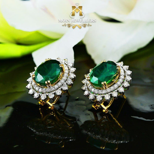 Green Stone Gold Earring Design