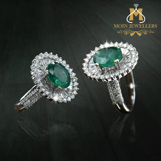 Green Stone Diamond Ring