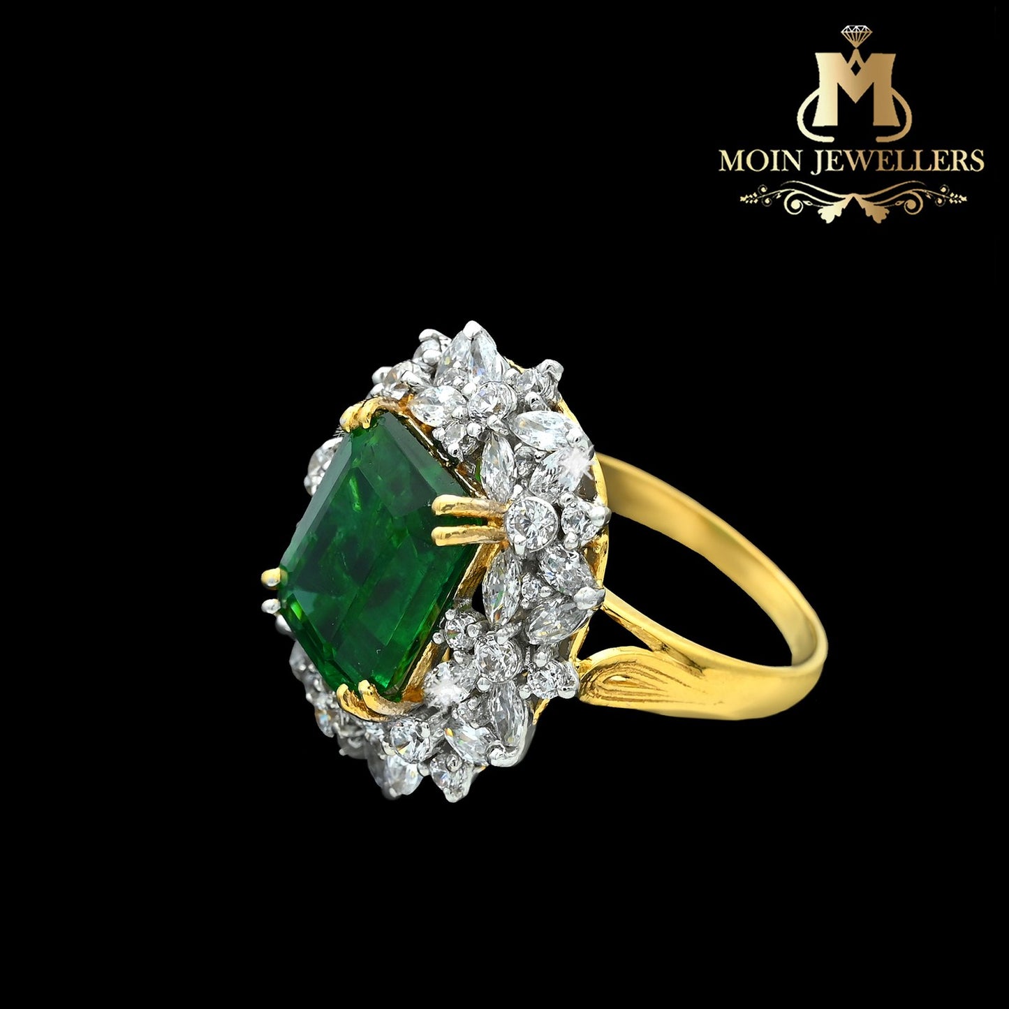 Green Stone Gold Ring Design