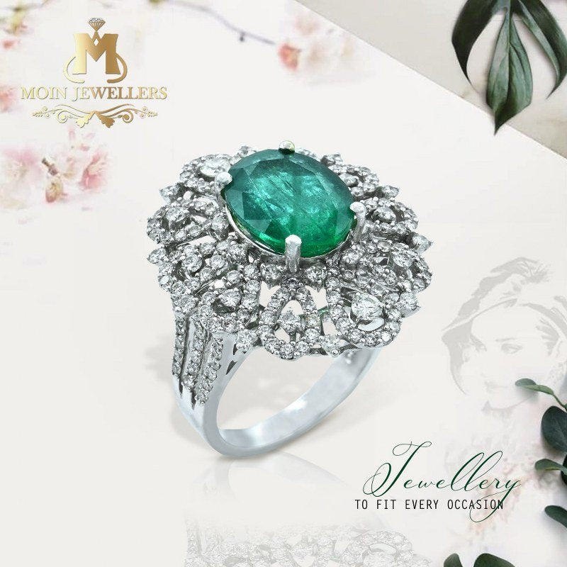 Green Stone Diamond Ring Design